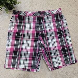 Lady Hagan Pink Plaid Cotton Golf Shorts, Size 12